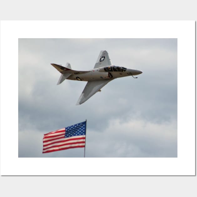 A-4 Skyhawk Over American Flag Wall Art by acefox1